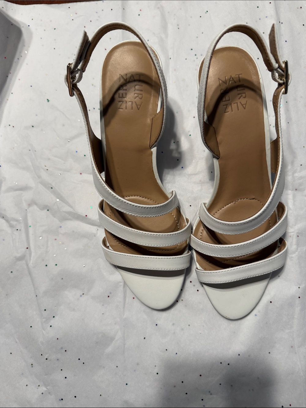 Naturalizer White Triple-Strap Slingback Sandals